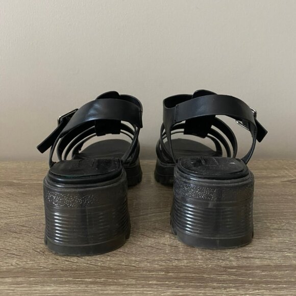 black cut out block heel platform sandals - Picture 4 of 5